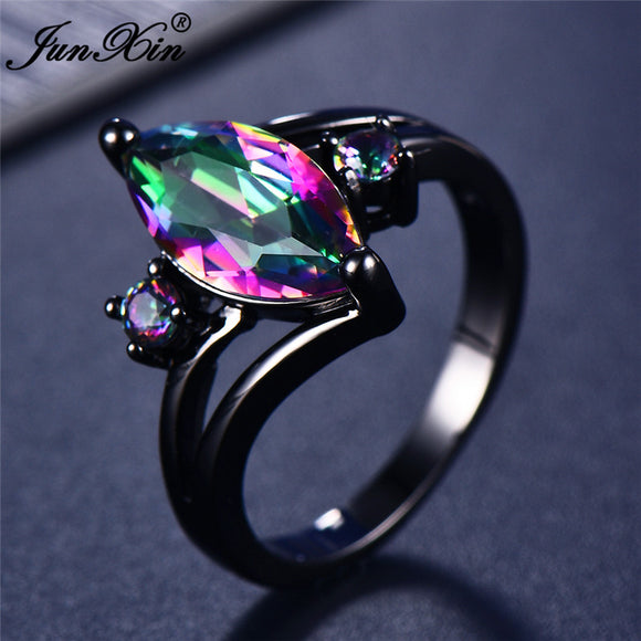 12 Color Unique Mystery Female Girls Rainbow Ring Fashion 14KT Black Gold Jewelry Bohemian Vintage Wedding Rings For Women - ECOMAGH