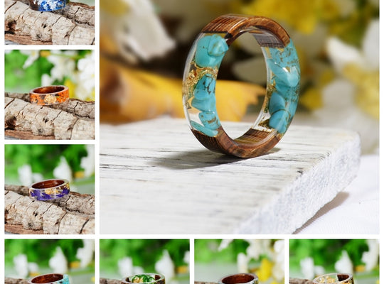 2019 Hot Sale Handmade Wood Resin Ring Dried Flowers Plants Inside Jewelry Resin Ring Transparent Anniversary Ring for Women - ECOMAGH