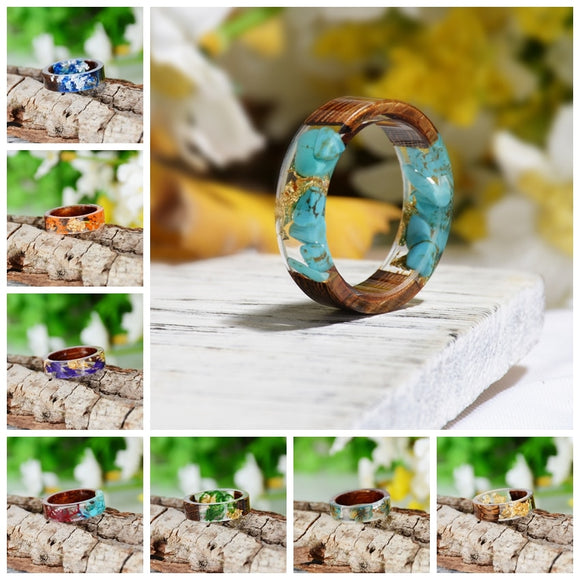 2019 Hot Sale Handmade Wood Resin Ring Dried Flowers Plants Inside Jewelry Resin Ring Transparent Anniversary Ring for Women - ECOMAGH