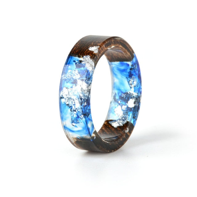 2019 Hot Sale Handmade Wood Resin Ring Dried Flowers Plants Inside Jewelry Resin Ring Transparent Anniversary Ring for Women - ECOMAGH