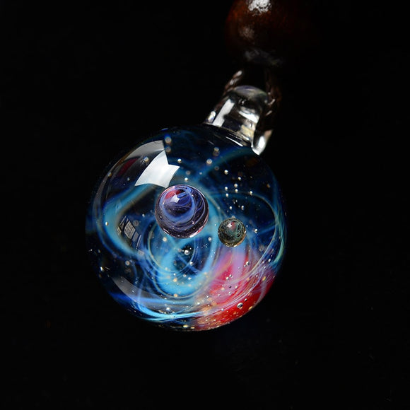 LKO Nebula Cosmic Handmade Galaxy Glass Pendant with Rope Necklace Lucky Men Women Couple Jewelry Valentine's Day Present - ECOMAGH
