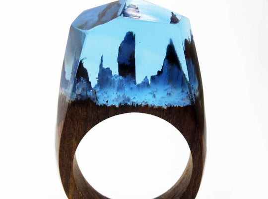 SNOWY Luxury Wood Resin Ring For Women Creative Handmade Secret Snowy Mountain Micro World Wooden Rings Best Gift For Her Anillo - ECOMAGH