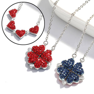 Fashion Women Girls Alloy Necklace Creative Red Blue Double Sided Four Heart Clover Pendant Lucky Grass Clavicle Chain Necklaces - ECOMAGH