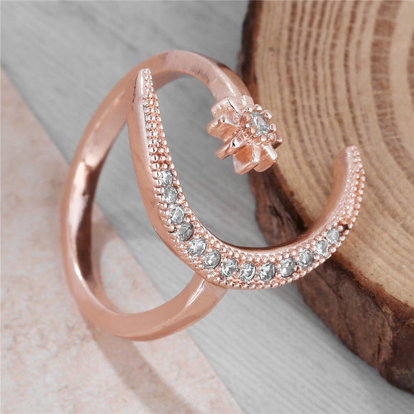 Fashion Ring Moon Star Open Finger Adjustable Rings Women Girls Rhinestone Crystal Bride Jewelry Ring Wedding Engagement Jewelry - ECOMAGH