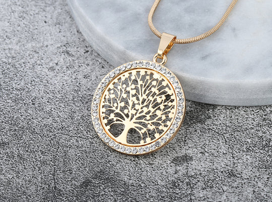 Hot Tree of Life Crystal Round Small Pendant Necklace Gold Silver Color Bijoux Collier Elegant Women Jewelry Gifts Dropshipping - ECOMAGH