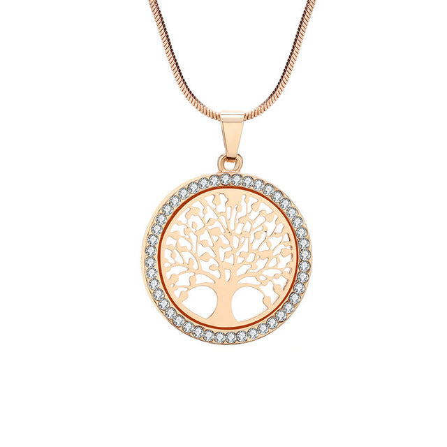 Hot Tree of Life Crystal Round Small Pendant Necklace Gold Silver Color Bijoux Collier Elegant Women Jewelry Gifts Dropshipping - ECOMAGH