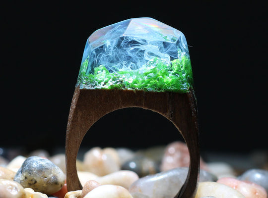 Handmade wooden resin stone ladies ring - ECOMAGH