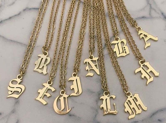 Gold chain initial necklace women A-Z letter necklace for women stainless steel necklaces old english font chains collier цепь - ECOMAGH