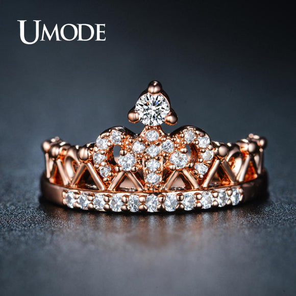 UMODE Crown Rings for Women Zircon Rose Gold Fashion Luxury Wedding Engagement Promise Rings Jewelry Accessories UR0217 - ECOMAGH