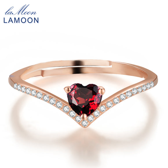 LAMOON Heart Rings For Women Romantic Love 100% Natural Red Garnet 925 Sterling Silver Jewelry Wedding Bands Ring Anillos RI003 - ECOMAGH