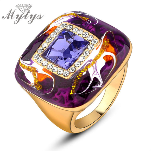 Mytys Purple Blue Color Women Rings Fashion Enamel Technology Wholesale Jewelry R931 - ECOMAGH