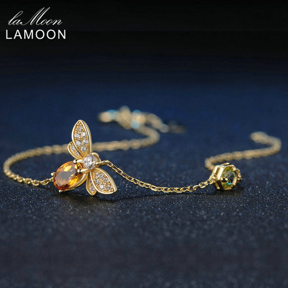 LAMOON Lovely Bee Brecelets for Women 100% Natural Citrine 925 Sterling Silver Fine Jewelry Charm Bangles Hand Accessory LMHI002 - ECOMAGH