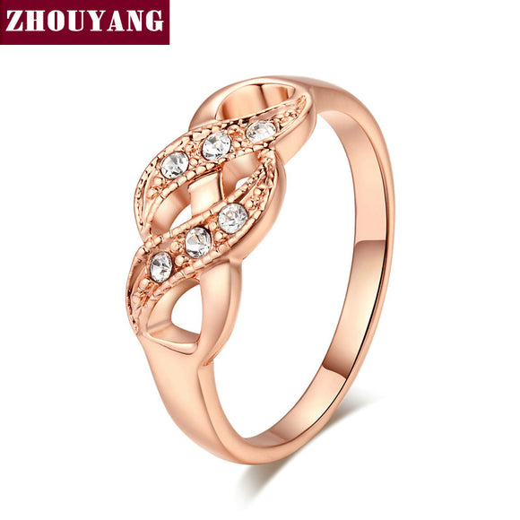 Top Quality ZYR334 Wave Shape Rose Gold Color Wedding Ring Austrian Crystals Full Sizes Wholesale - ECOMAGH