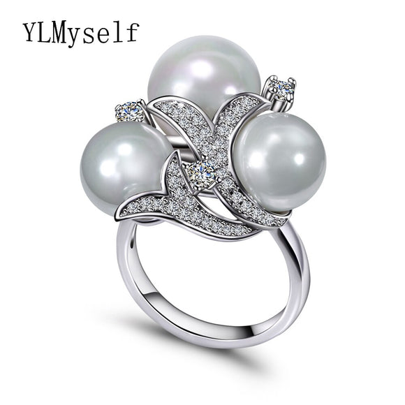 New Latest design trendy jewelry white pearl Ring wholesale dropshipping gift for women High quality crystal CZ Nice Rings - ECOMAGH