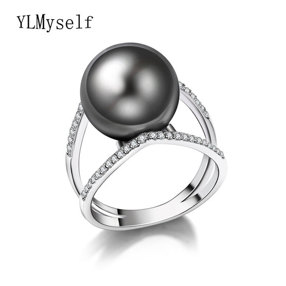 Women fashion big ring with zirconia and Gray Pearl Trendy jewellery dropshipping anel anillos aneis bagues femme female jewelry - ECOMAGH
