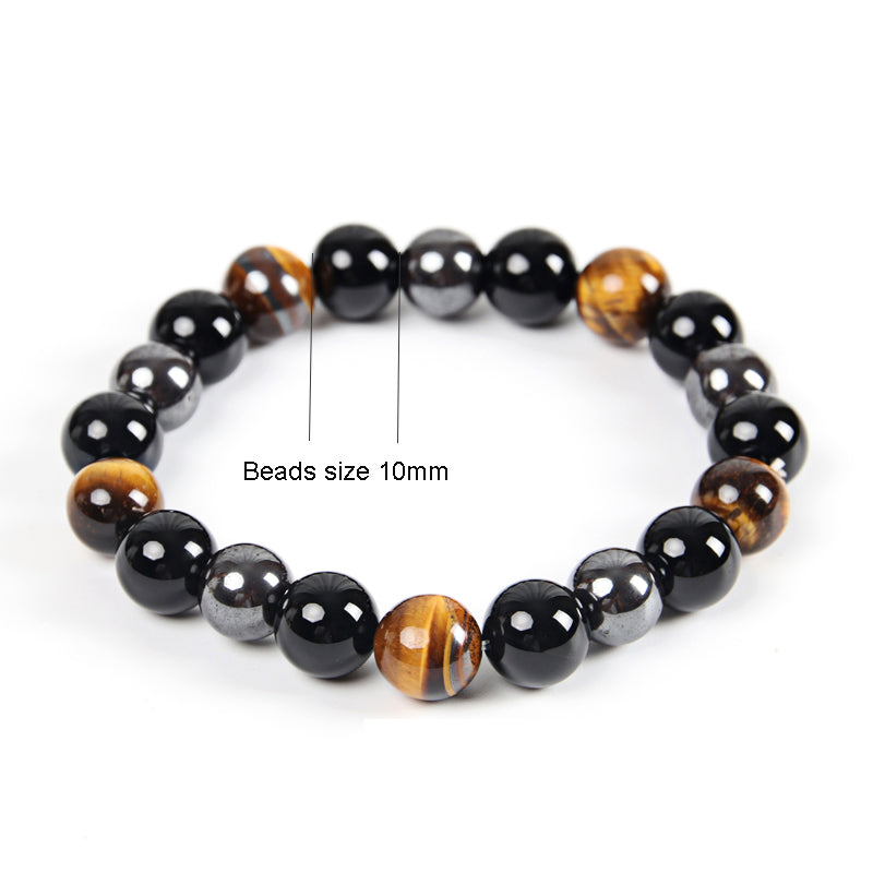 Natural Stone Bracelets for Women 10mm Beads Black Obsidian Tiger Eye - ECOMAGH