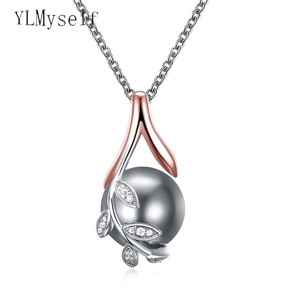 Dropshipping charms pendants rose gold plate pave grey pearl & cubic zircon crystal jewelry pendant necklace for women - ECOMAGH