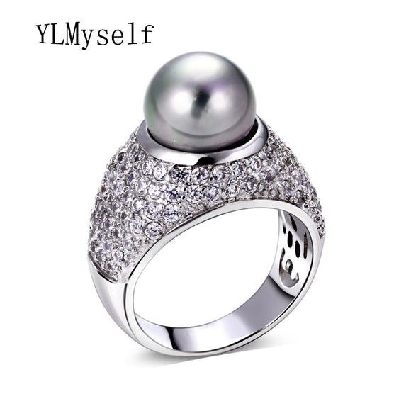Fashion ring Gift for mother Jewelry Brass metal bijoux with Grey and White shell pearl rings for women female jewelry - ECOMAGH