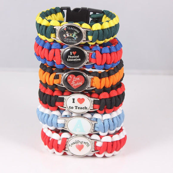 New Paracord Bracelet On Teacher's Day Gift I Love Teaching With Heart A Charm Survival Bracelet Teacher Gift For Outdoor - ECOMAGH