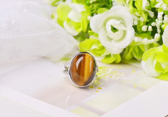 Natural Crystal Ring Tiger Eye Stone S925 Sterling Silver - ECOMAGH