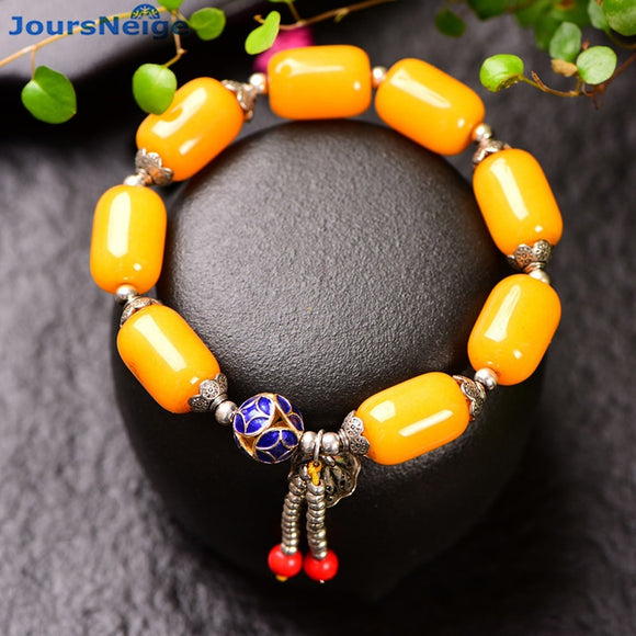 Wholesale Old Yellow Natural Crystal Bracelets Drum Bead With Roasted Blue for Women Tibetan Style Hand String Crystal Jewelry - ECOMAGH